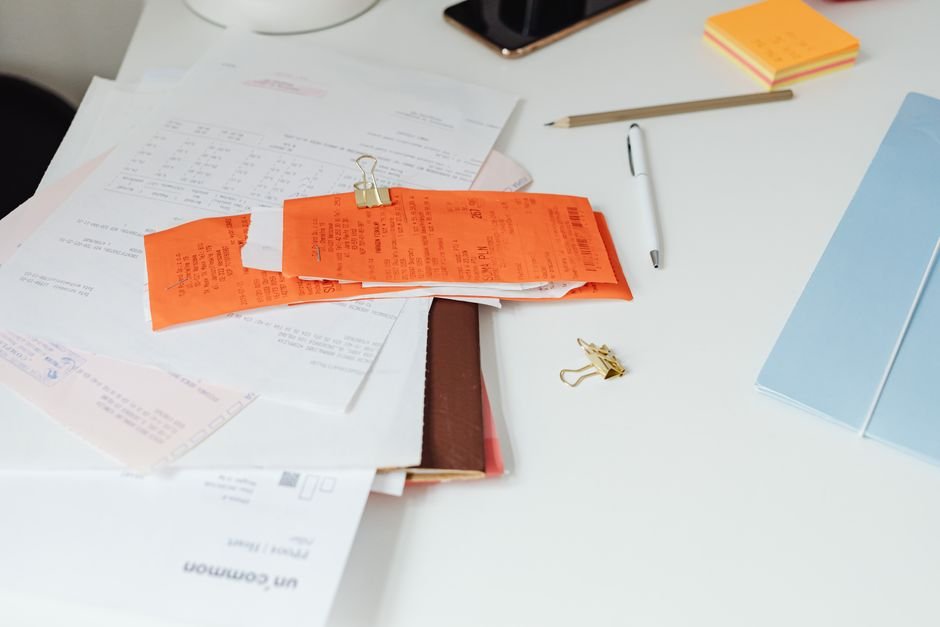 Invoice and tools on a workbench